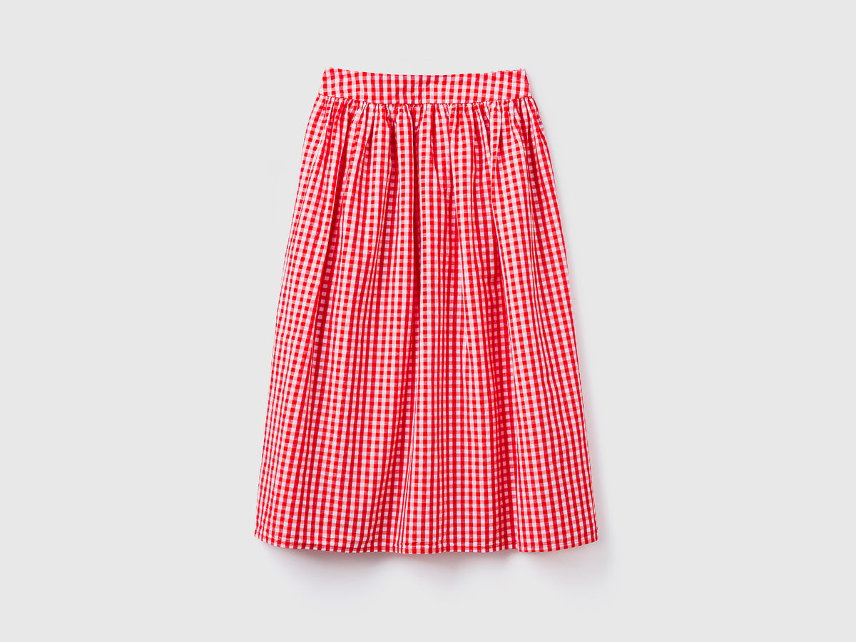 Gonna midi in misto cotone e lino con fantasia a quadretti vichy