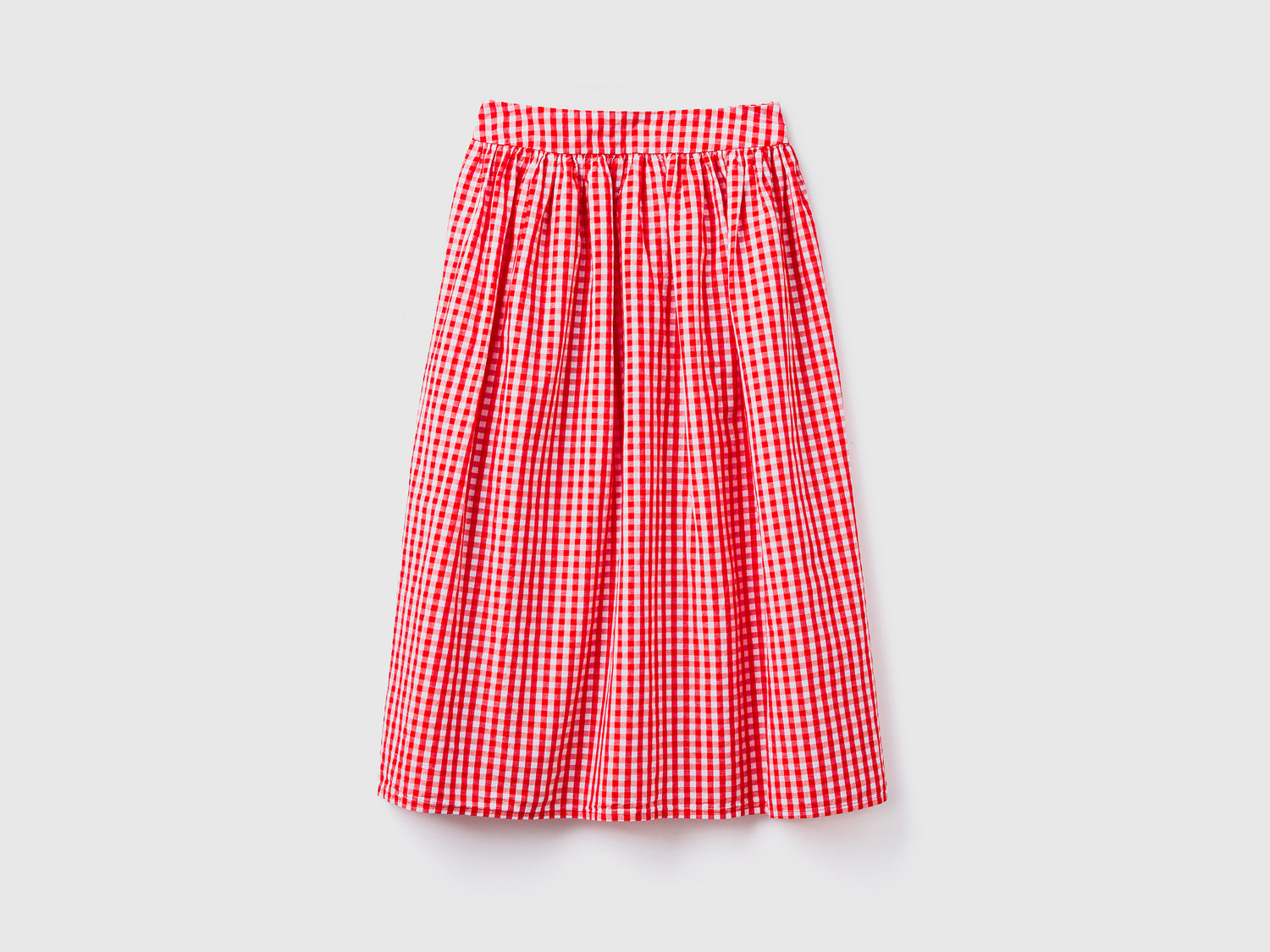 Gonna midi in misto cotone e lino con fantasia a quadretti vichy da donna rosso | Benetton Outlet
