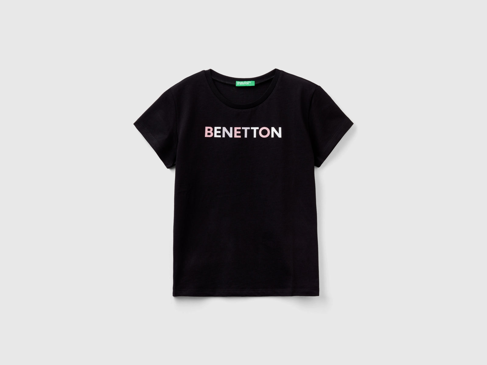 T-shirt con logo glitter in cotone bio da bambina nero | Benetton Outlet