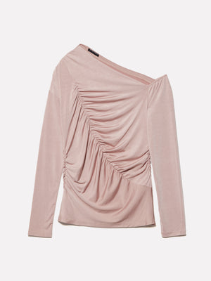 T-shirt nude con arriccio