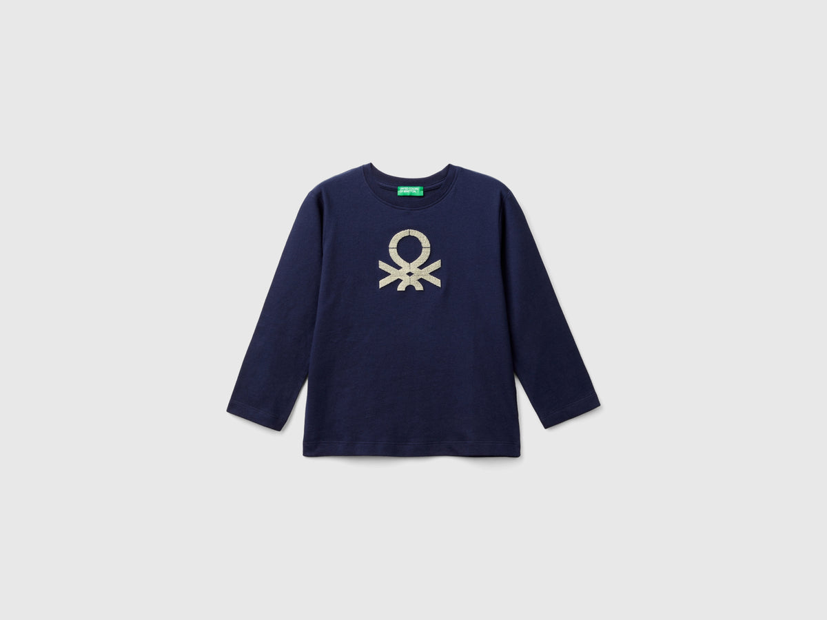 T-shirt con ricamo logo in cotone bio