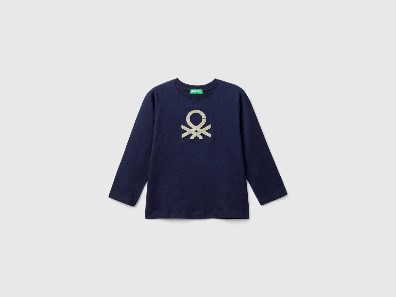 T-shirt con ricamo logo in cotone bio da bimbo blu scuro | Benetton Outlet