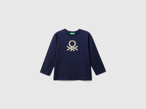 T-shirt con ricamo logo in cotone bio