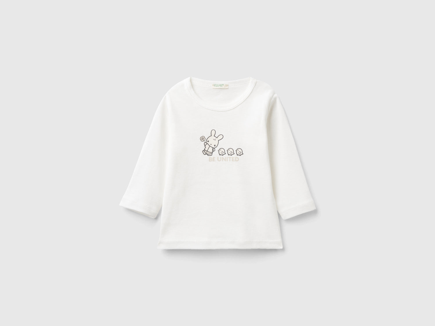 T-shirt manica lunga 100% cotone bio da neonato bianco panna | Benetton Outlet
