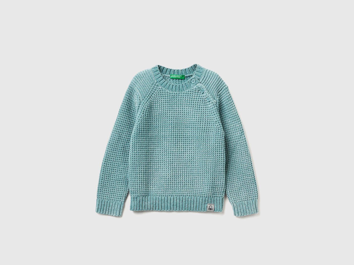 Maglia girocollo in ciniglia da bimbo celeste | Benetton Outlet