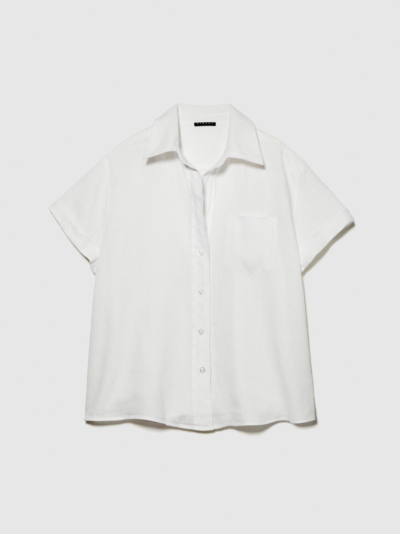 Camicia a maniche corte 100% lino da donna bianco | Sisley Outlet