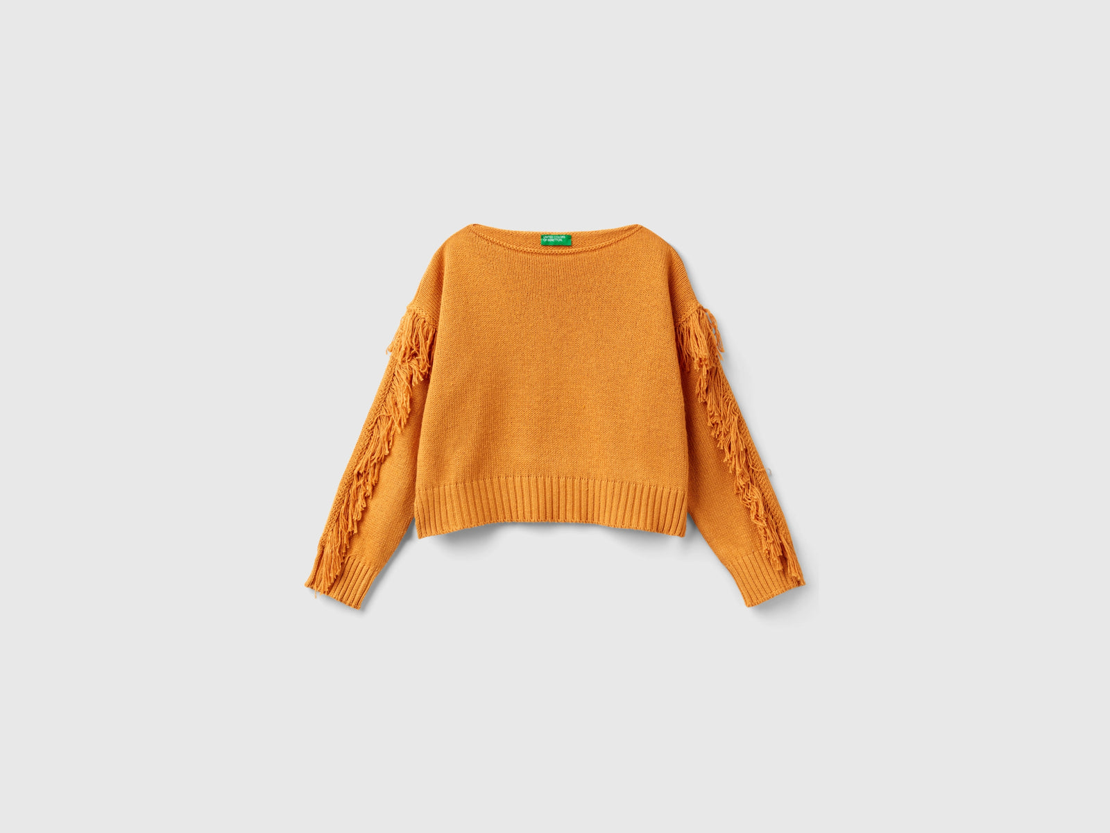 Maglioncino con frange da bambina cammello | Benetton Outlet
