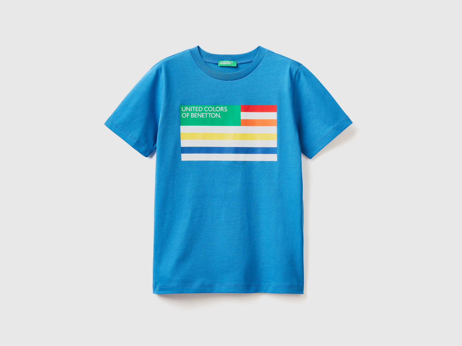 Maglietta girocollo a manica corta in puro cotone da bambino bluette | Benetton Outlet