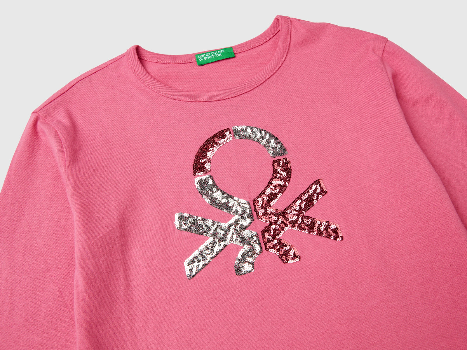 T-shirt in caldo cotone bio con paillettes da bambina rosa 3 | Benetton Outlet
