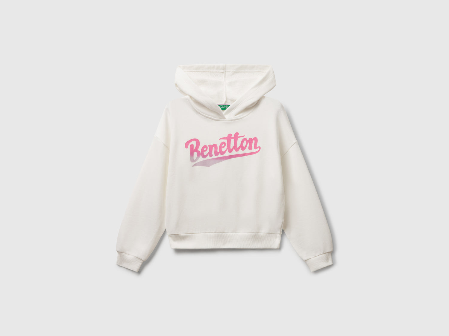 Felpa con stampa e cappuccio da bambina bianco panna | Benetton Outlet