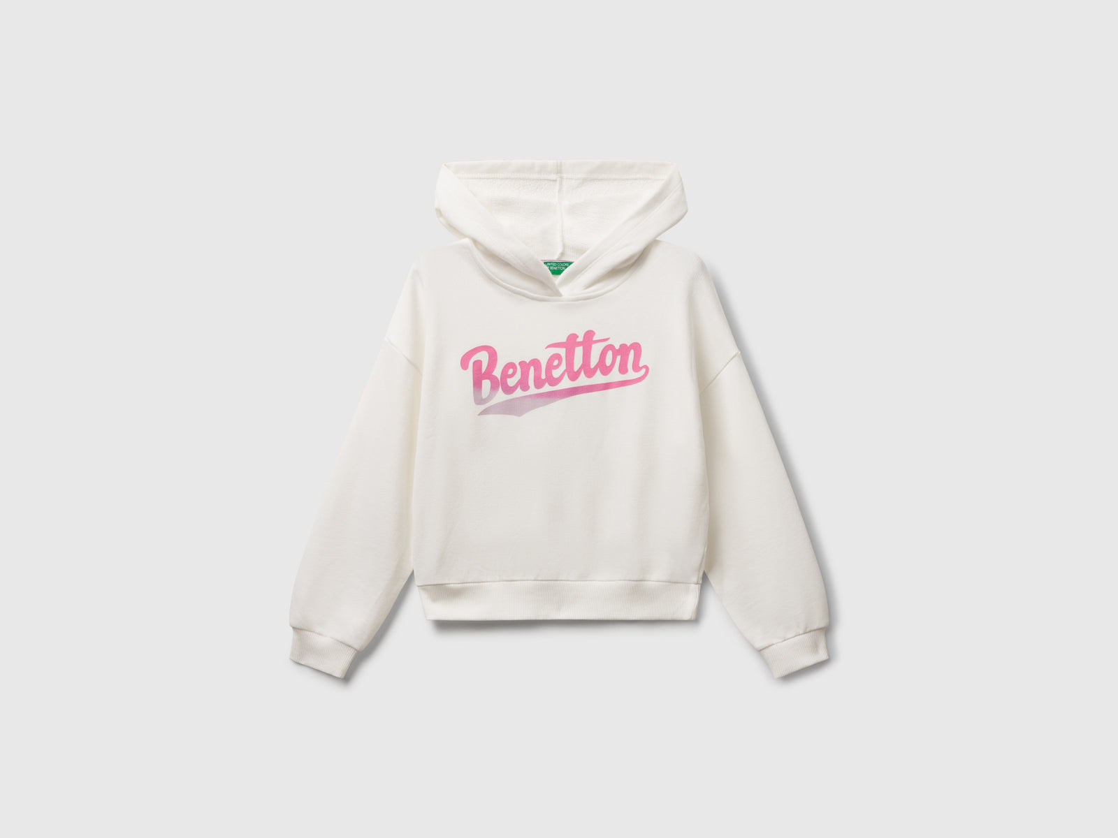 Felpa con stampa e cappuccio da bambina bianco panna | Benetton Outlet