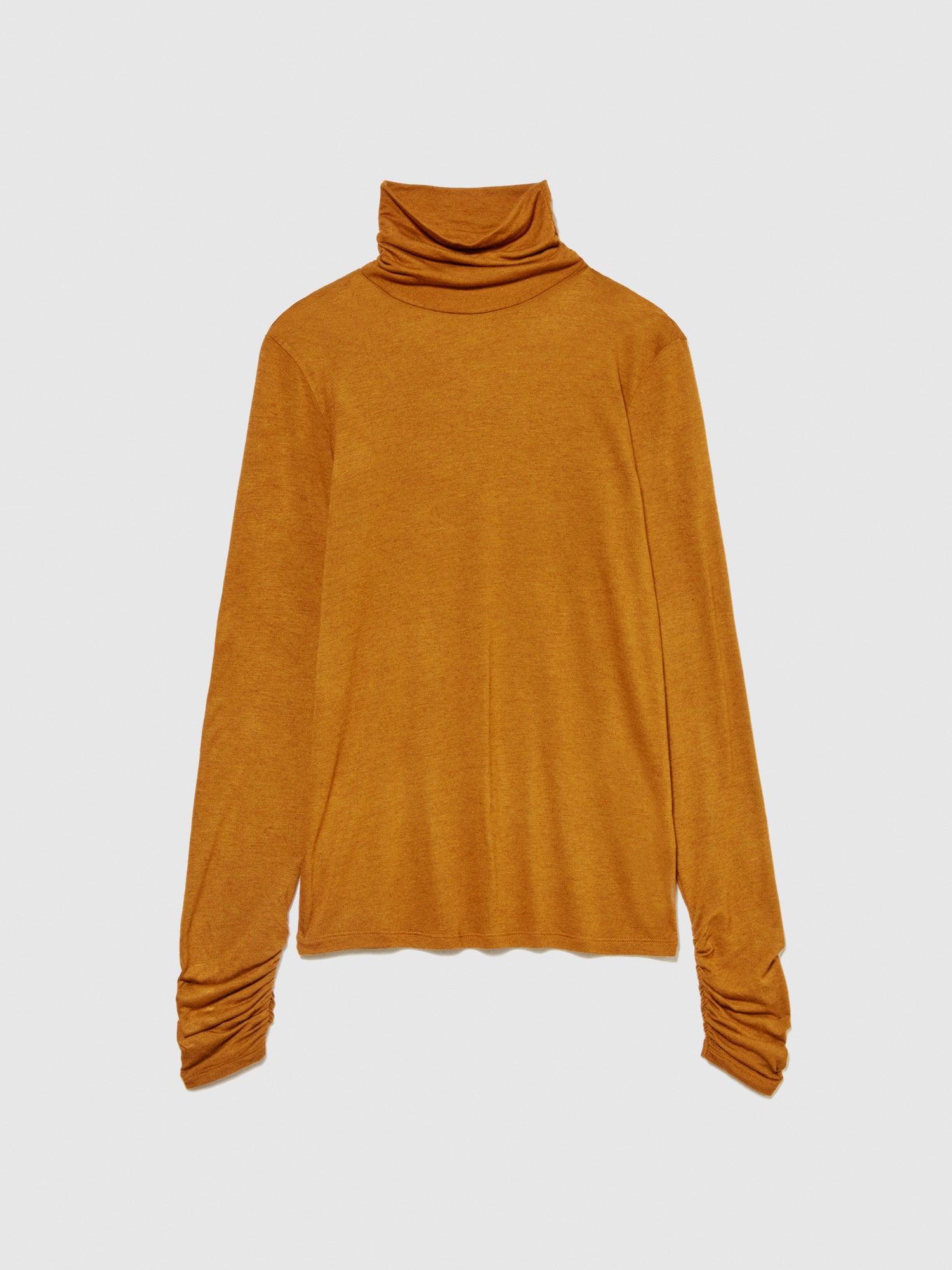 T-shirt collo alto con arriccio da donna cammello | Sisley Outlet