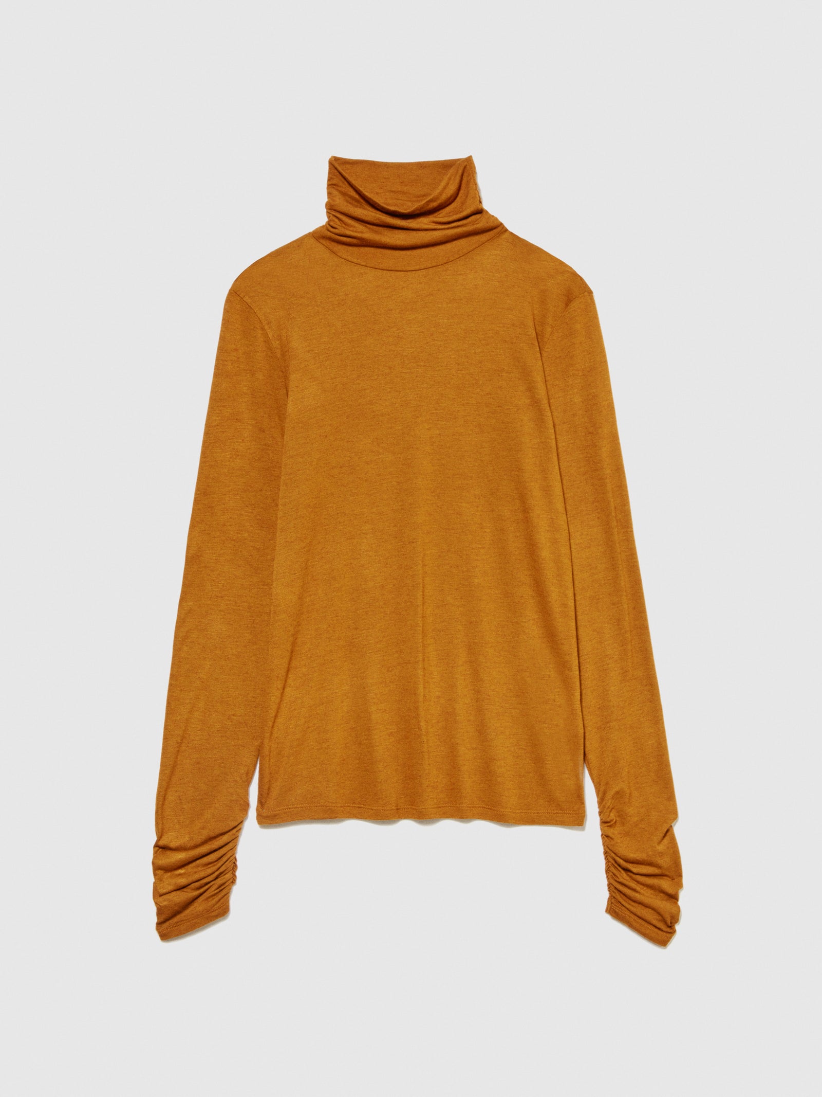 T-shirt collo alto con arriccio da donna cammello | Sisley Outlet