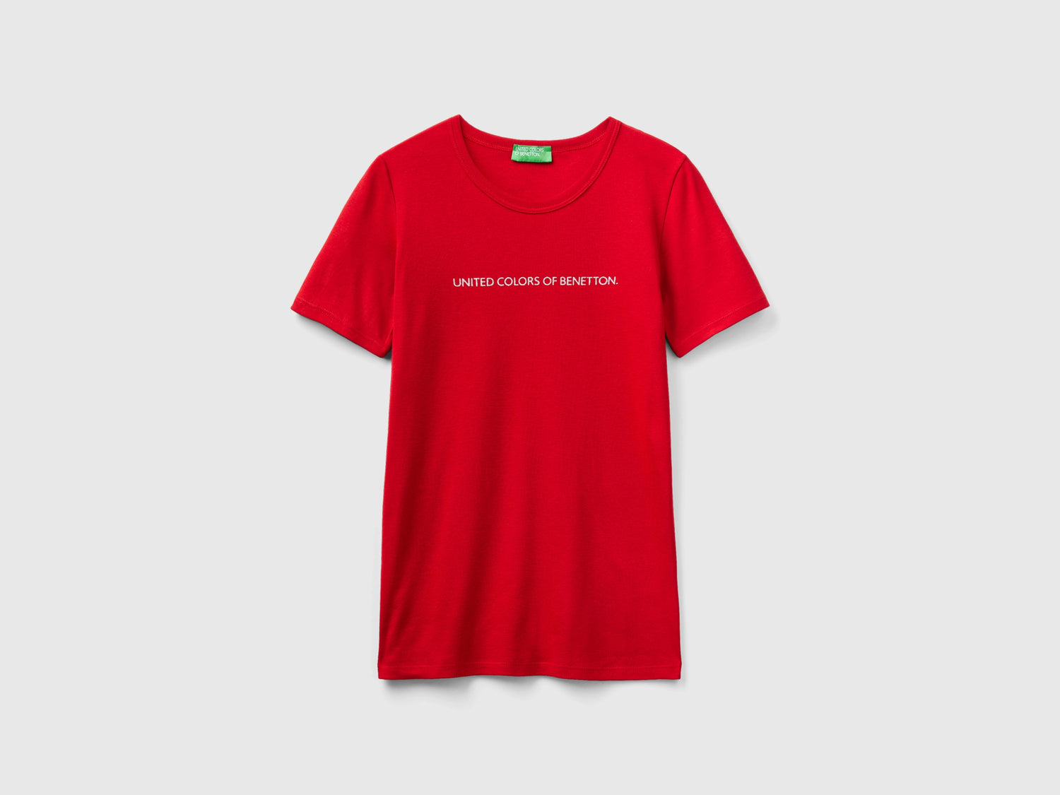 T-shirt 100% cotone con stampa logo glitter da donna rosso | Benetton Outlet