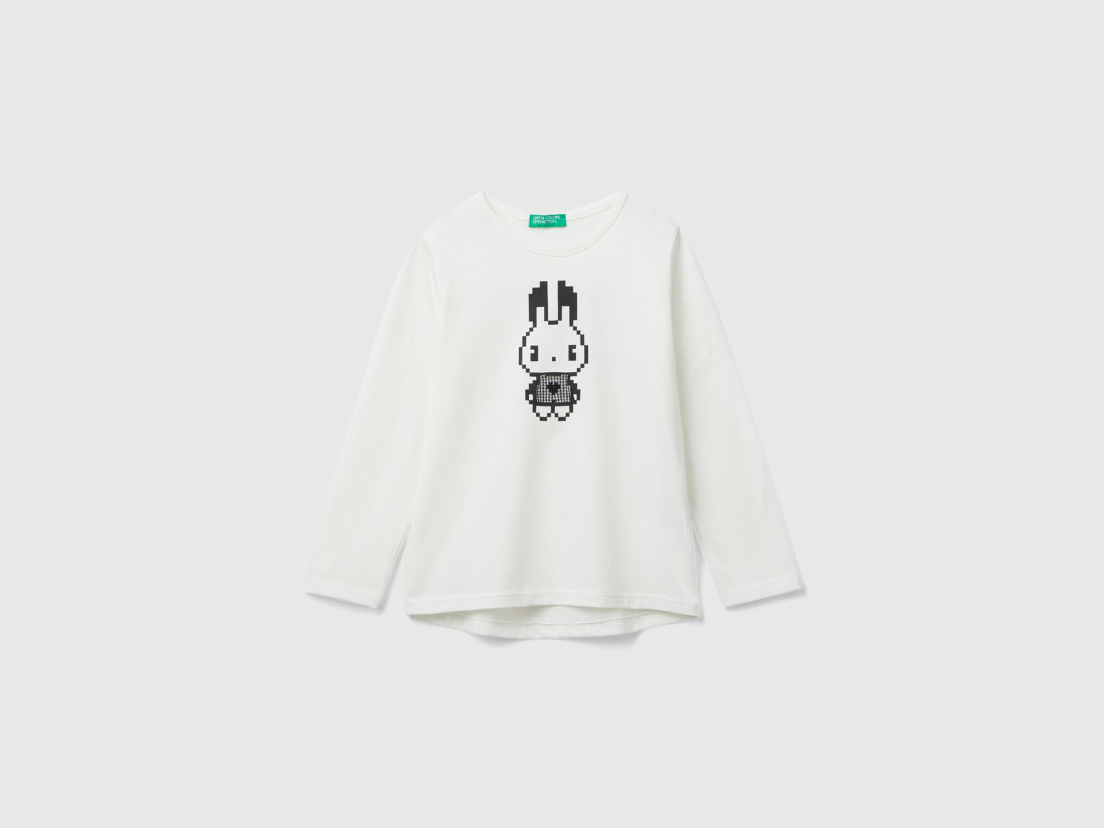 Maglietta con stampa pixel da bimba bianco panna | Benetton Outlet