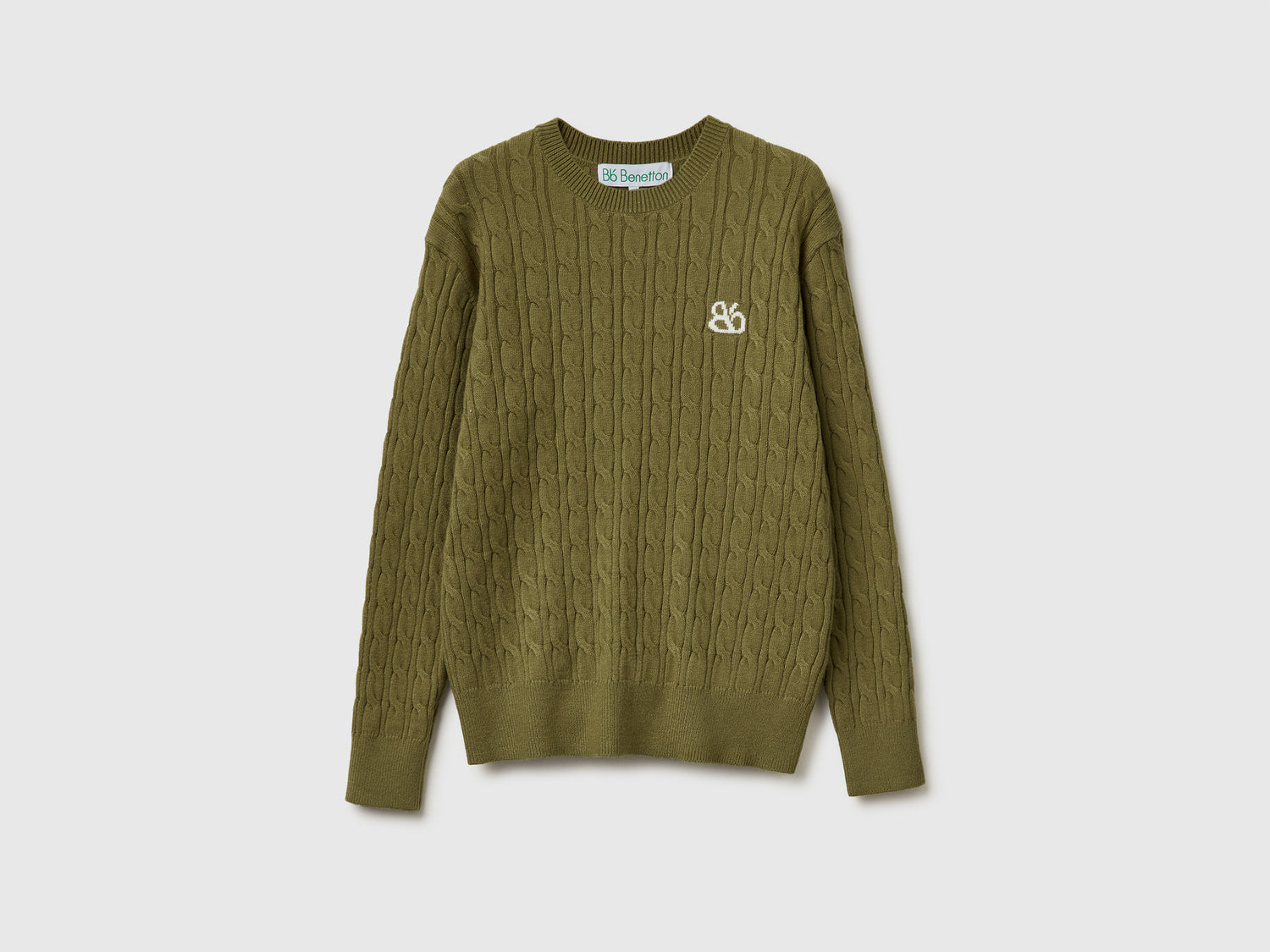 Maglione con trecce da donna verde oliva | Benetton Outlet