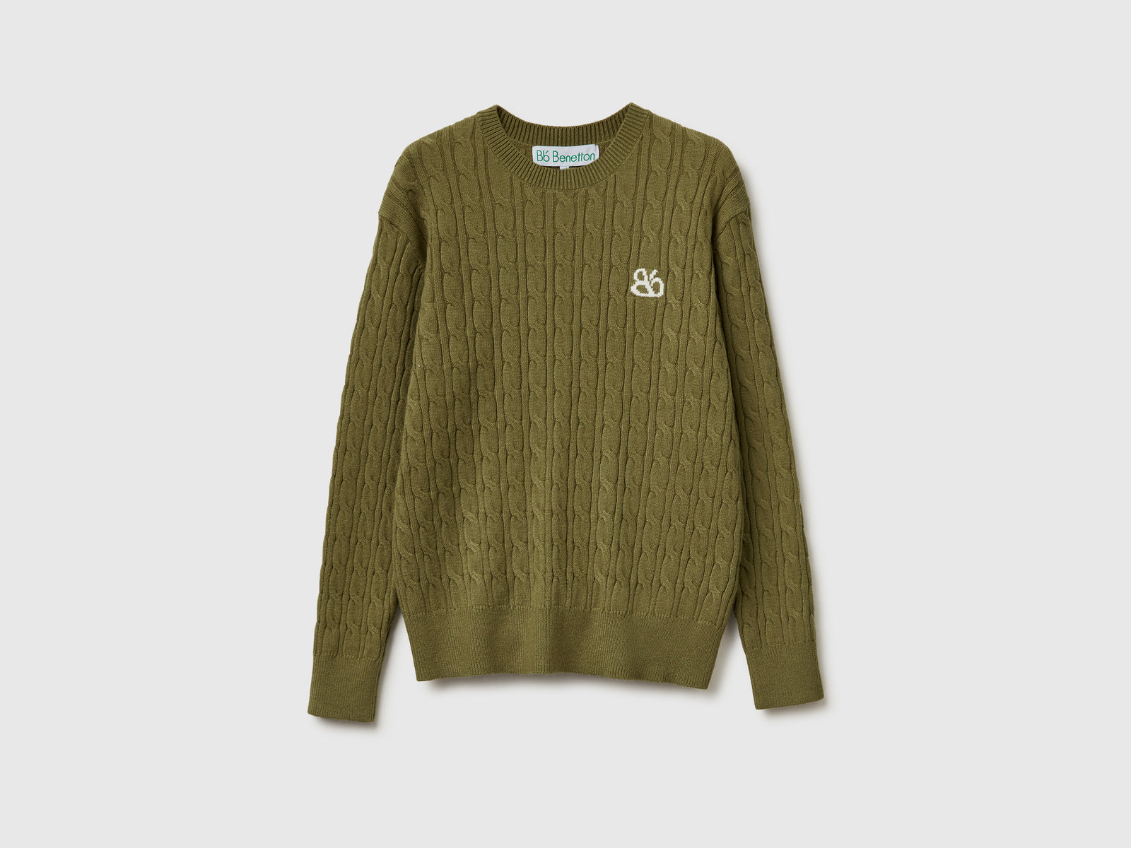 Maglione con trecce da donna verde oliva | Benetton Outlet