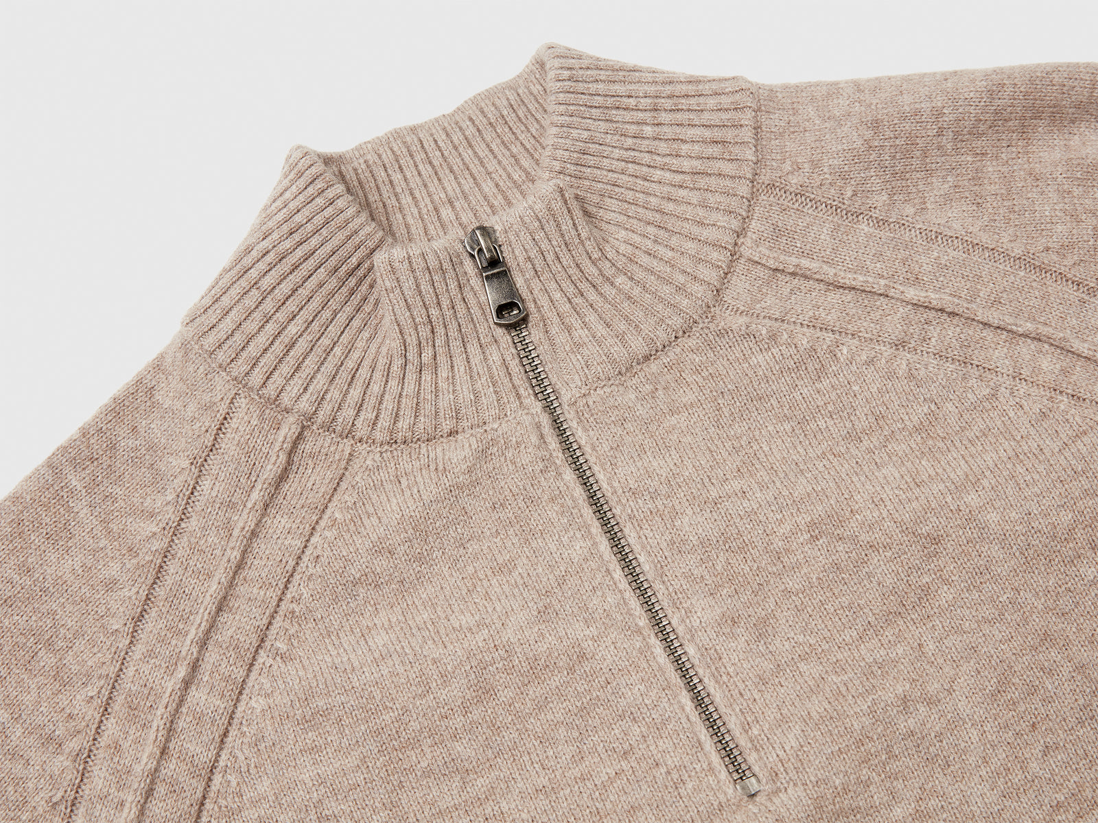 Maglia zippata 100% lana Merino da uomo tortora 3 | Benetton Outlet