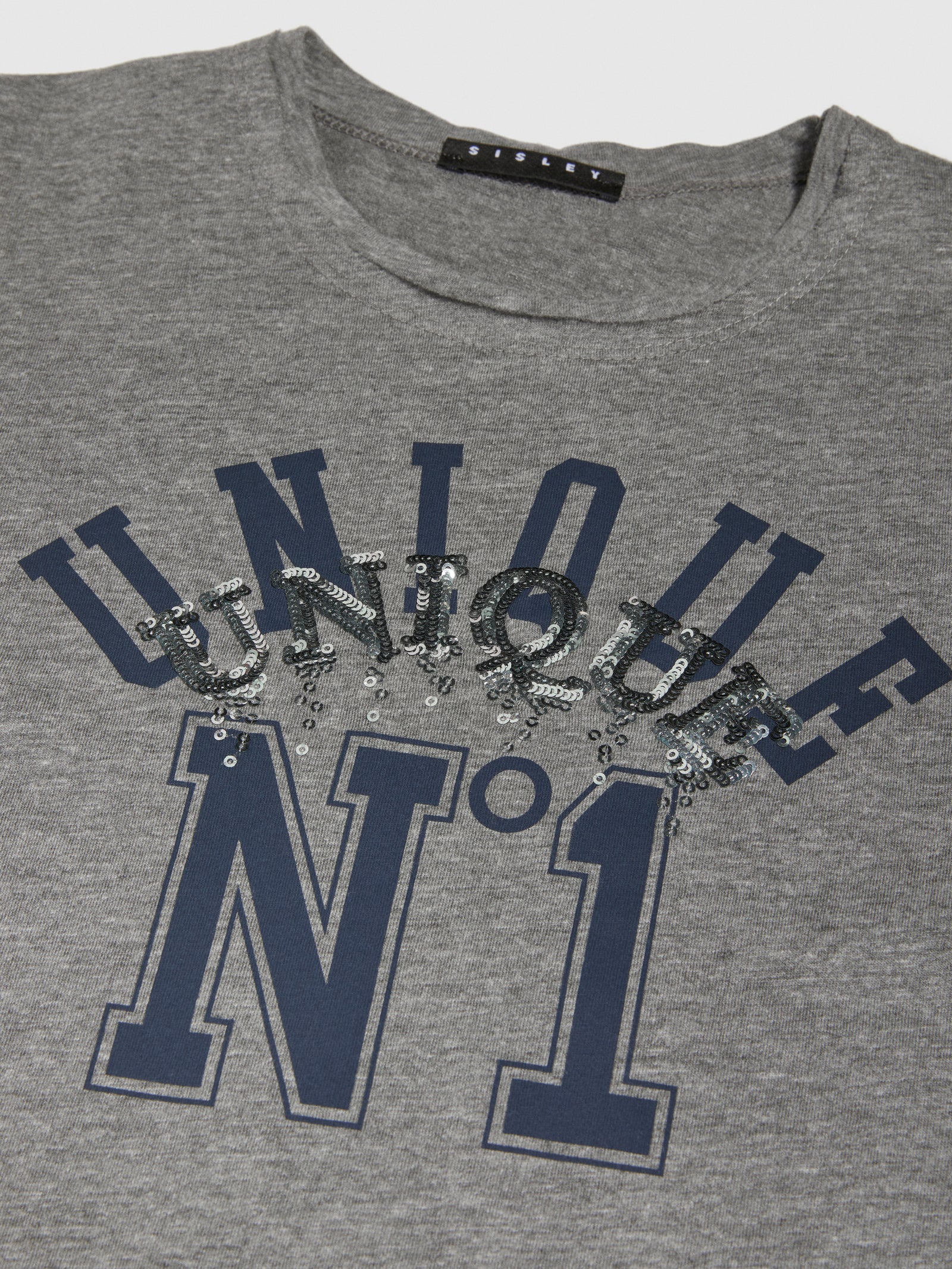 T-shirt con stampa e paillettes da bambina grigio 2 | Sisley young Outlet