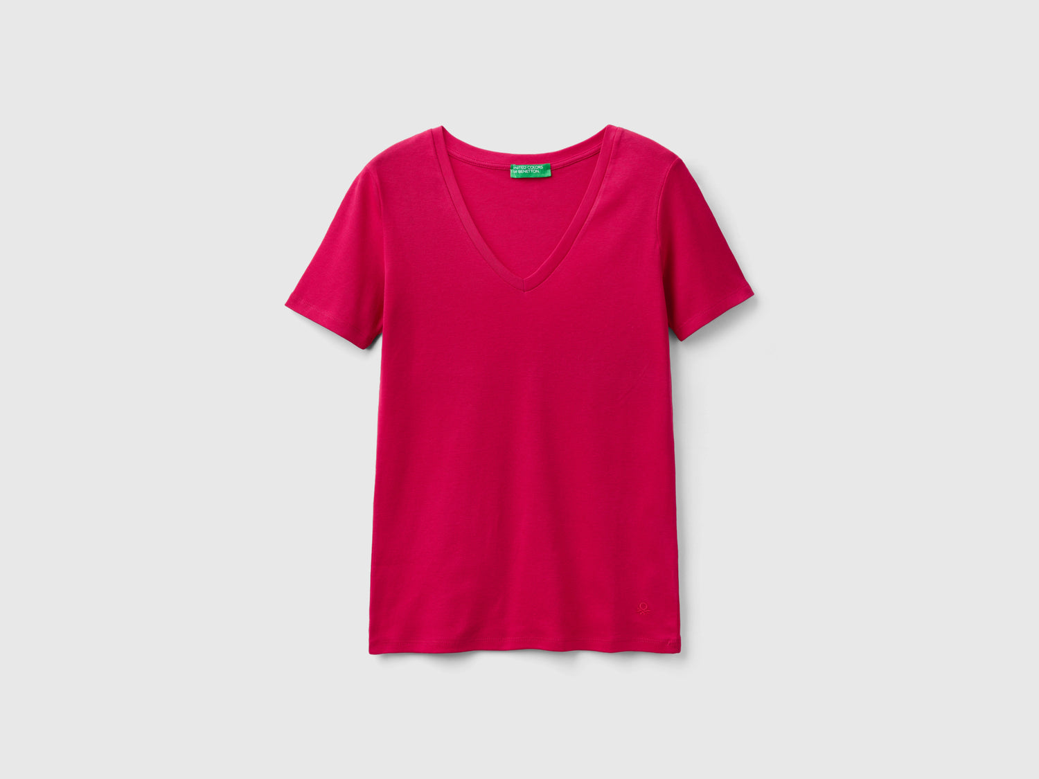 T-shirt in puro cotone con scollo a V da donna ciclamino | Benetton Outlet