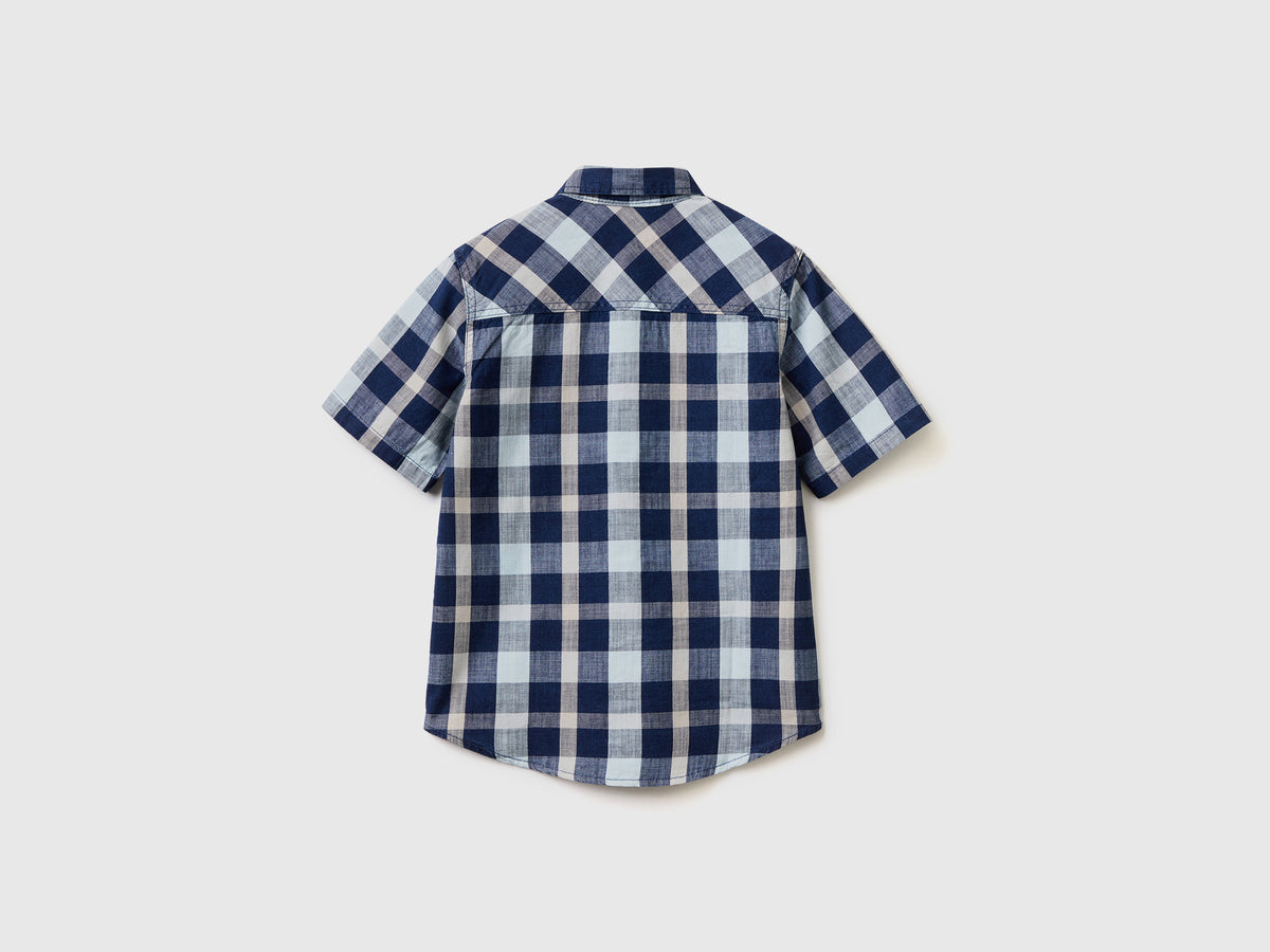 Camicia a manica corta in puro cotone con fantasia a quadri tinto filo