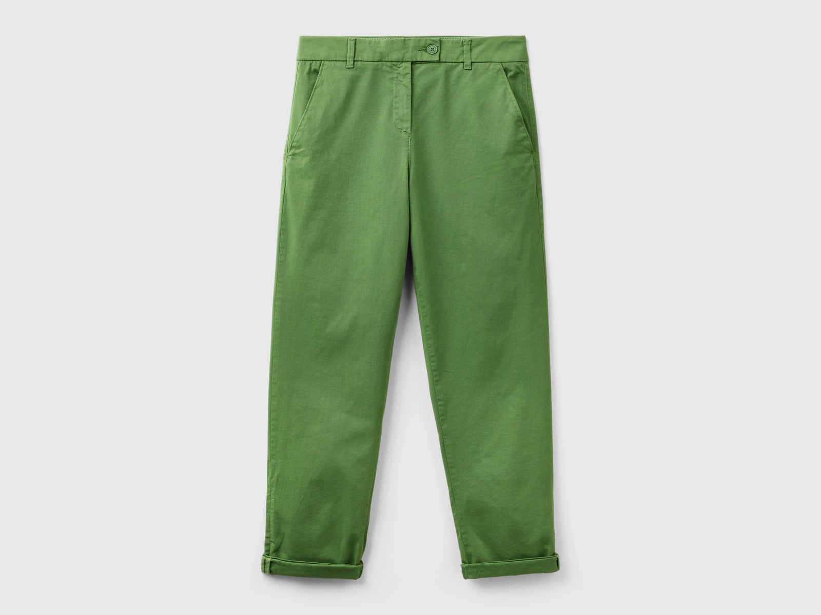 Pantaloni chino in cotone stretch da donna verde militare | Benetton Outlet
