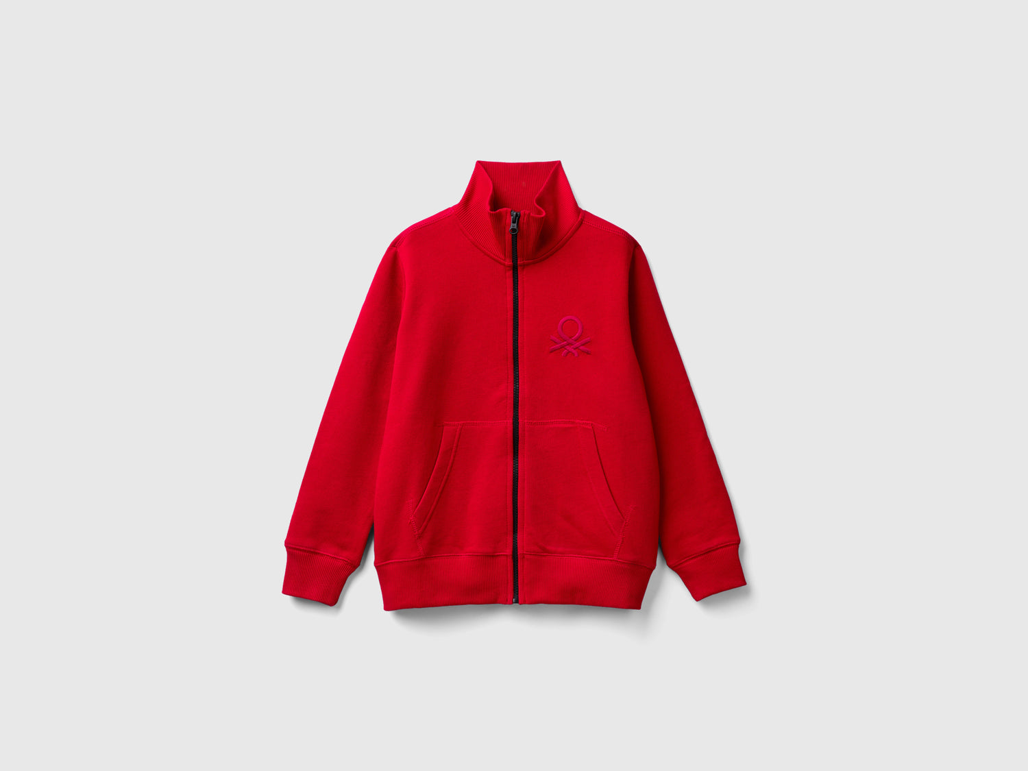 Felpa con zip in puro cotone da bambino rosso | Benetton Outlet