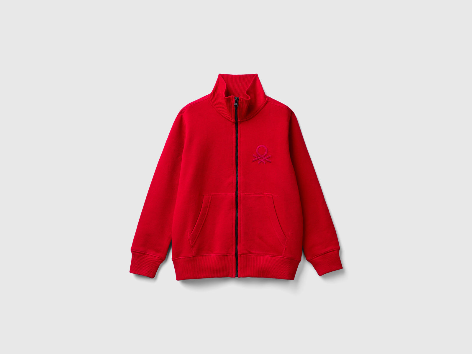 Felpa con zip in puro cotone da bambino rosso | Benetton Outlet