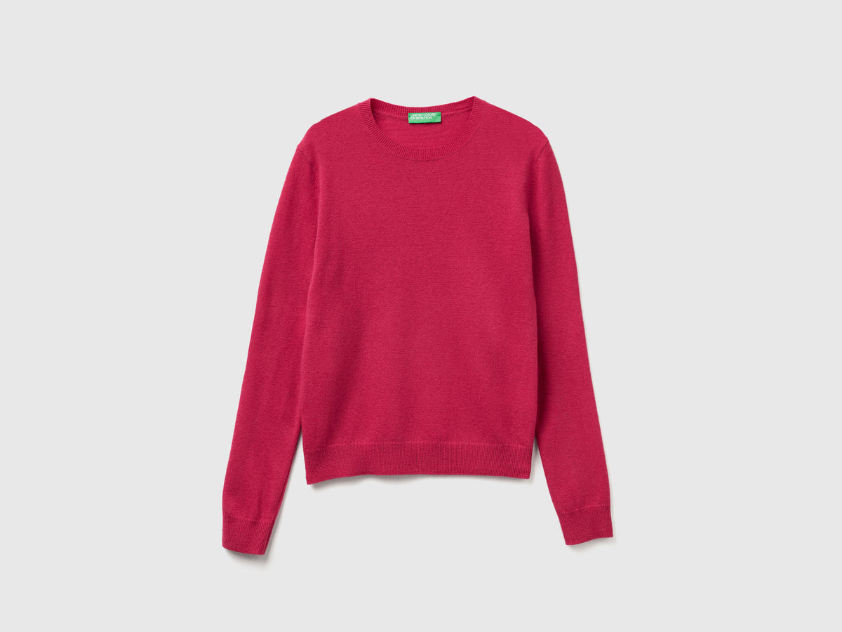 Maglia girocollo fucsia in lana Merino
