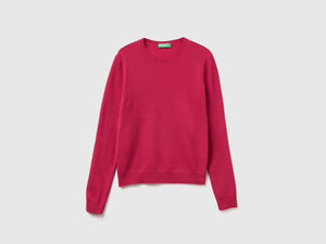 Maglia girocollo fucsia in lana Merino