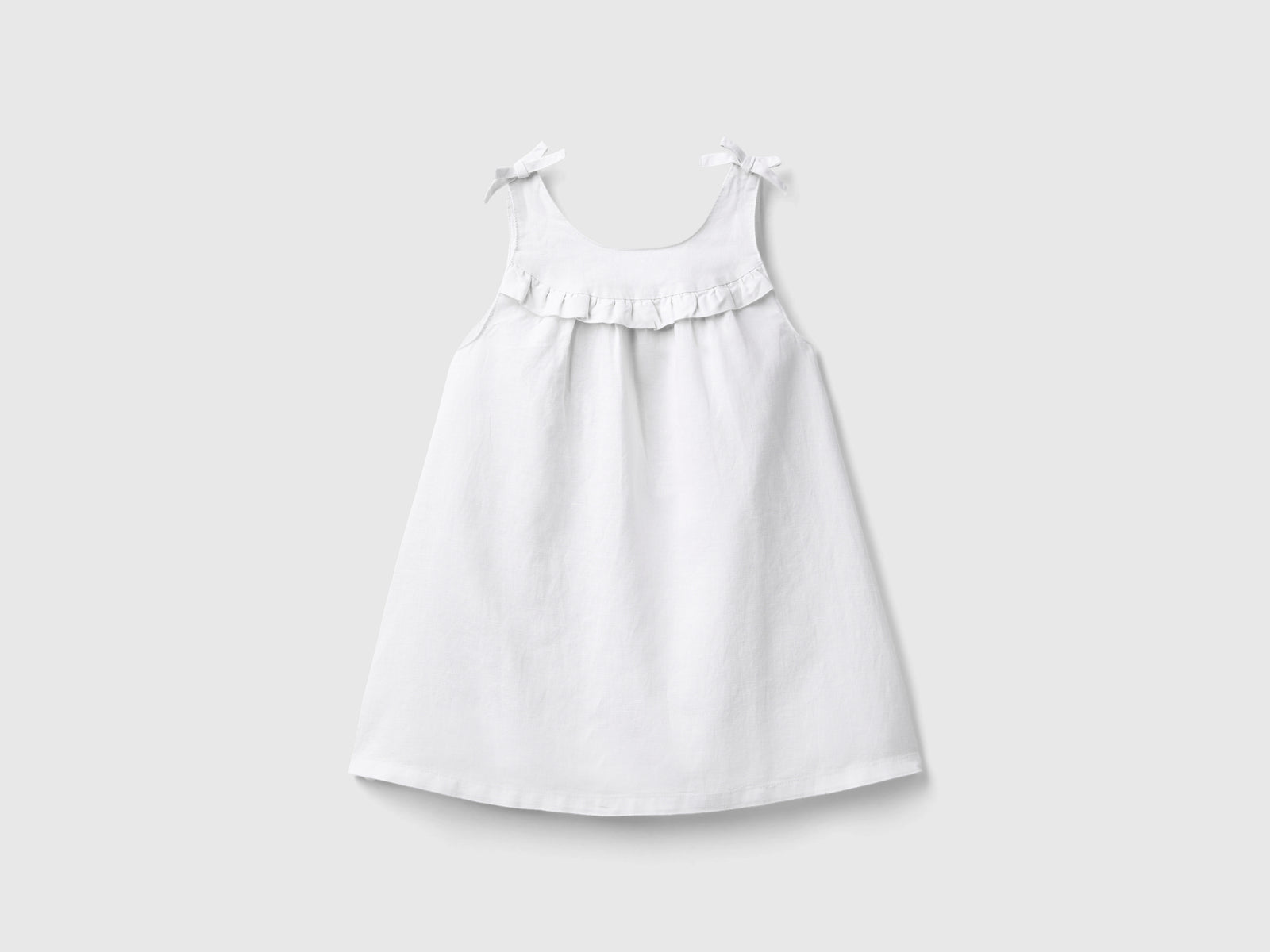 Abito con rouches in misto lino da bimba bianco | Benetton Outlet