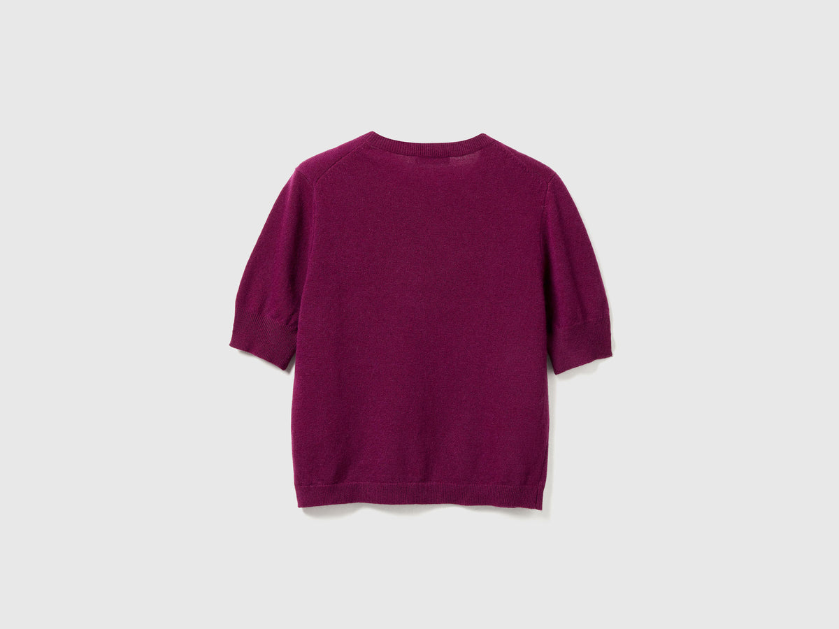 Maglia manica corta viola in pura lana Merino