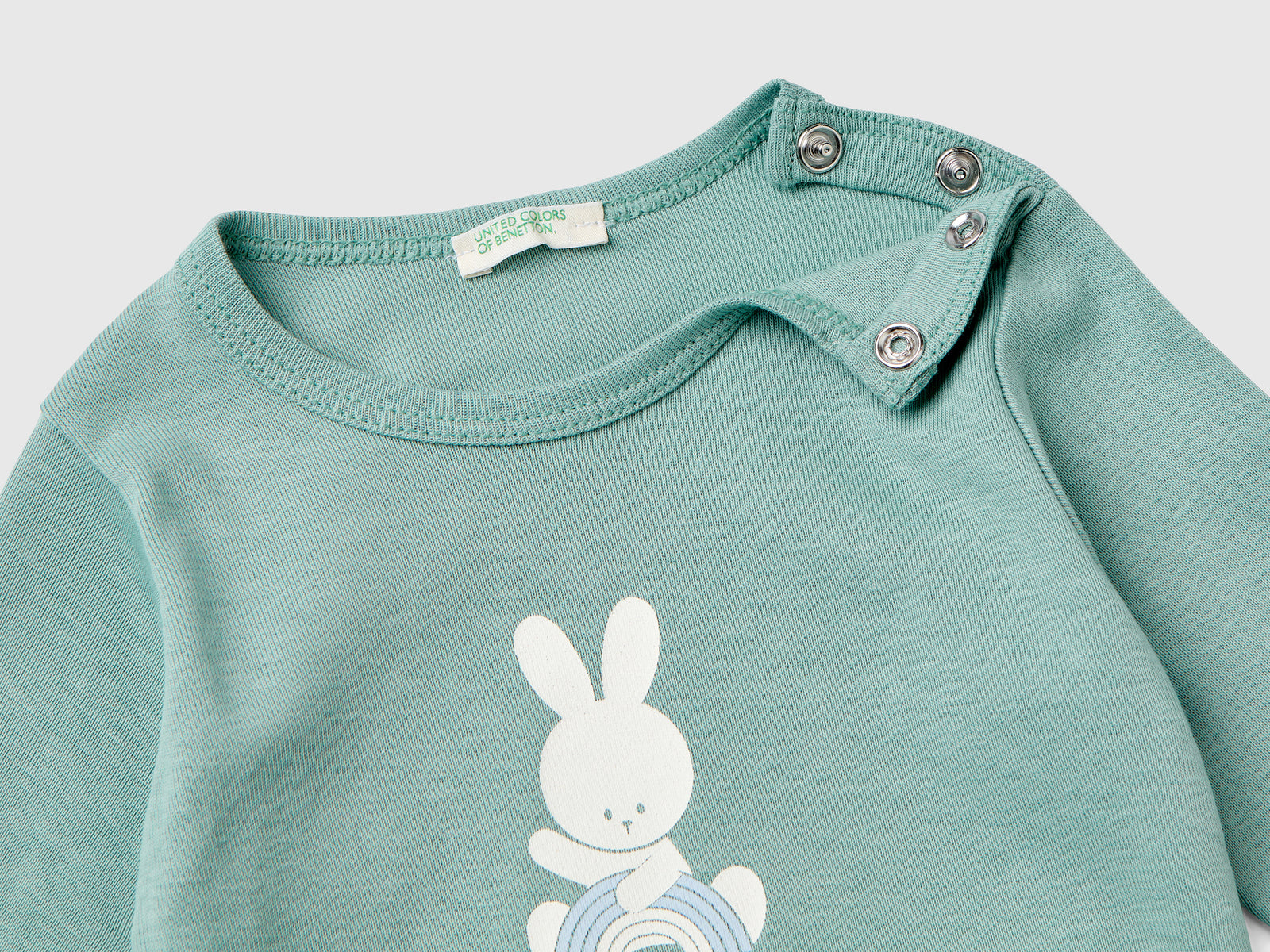 T-shirt manica lunga 100% cotone bio da neonato verde acqua 2 | Benetton Outlet