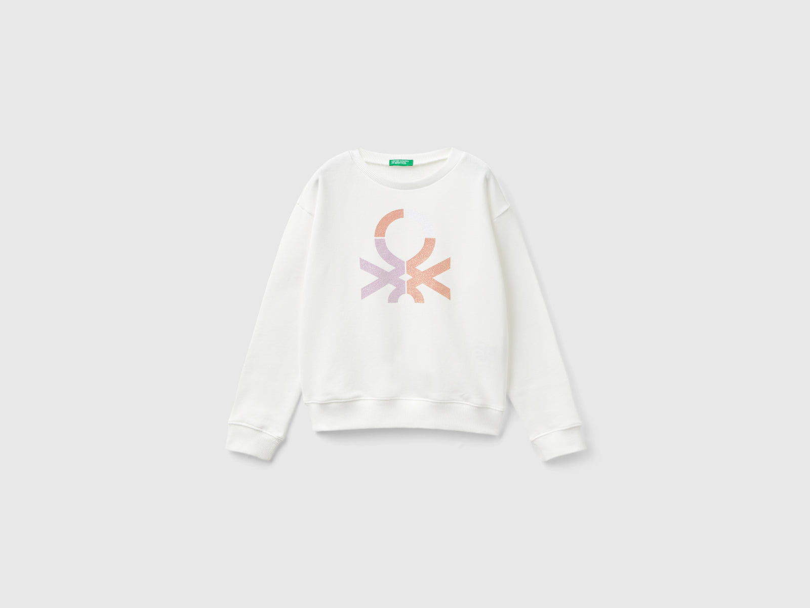 100% cotton sweatshirt with glitter logo da bambina bianco panna | Benetton Outlet