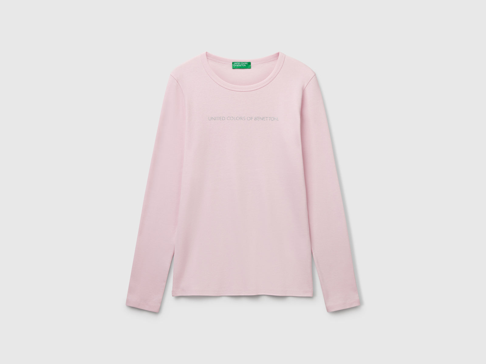 T-shirt a manica lunga 100% cotone da donna rosa tenue | Benetton Outlet