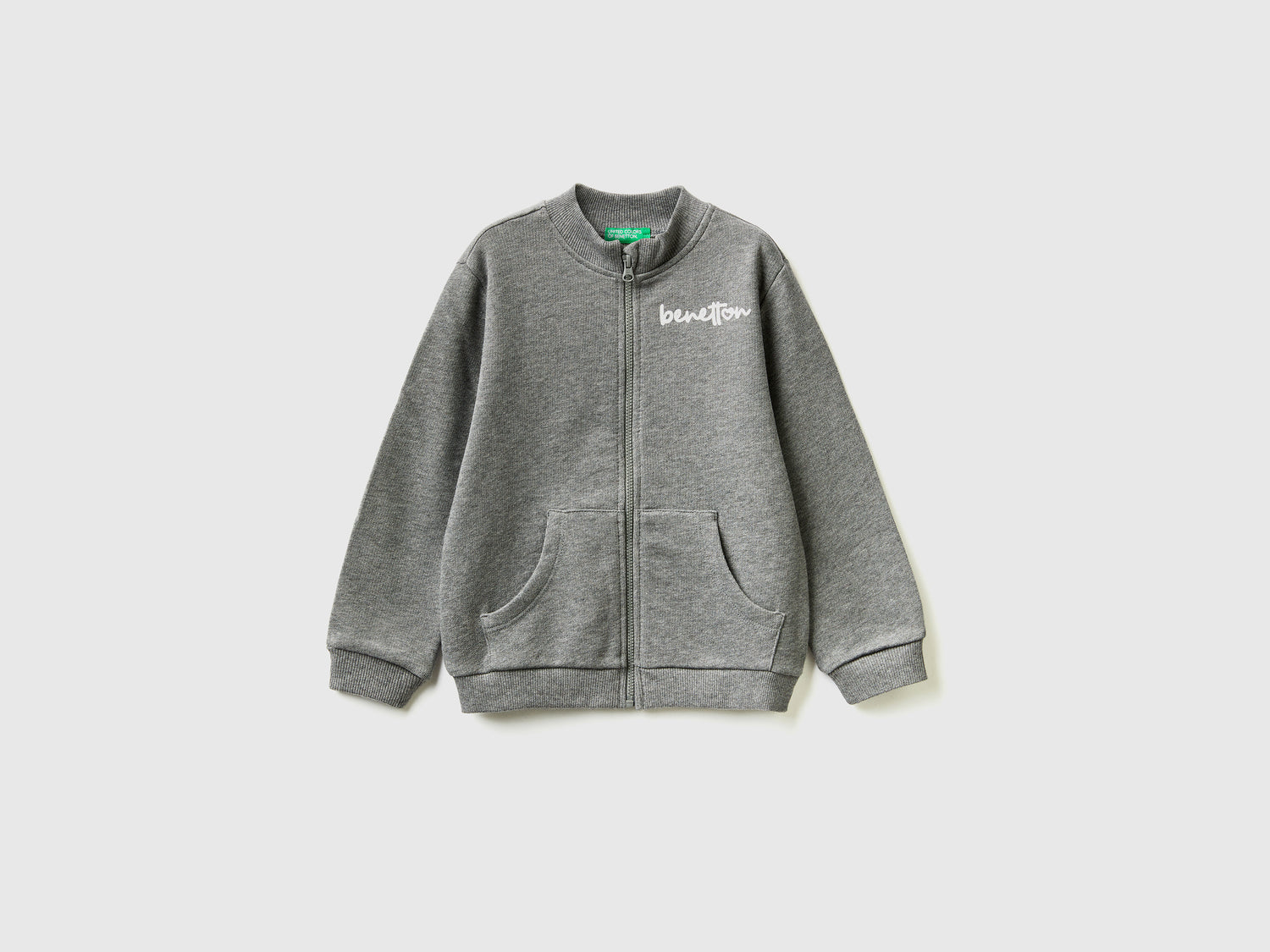 Felpa con zip in cotone bio da bimba grigio scuro | Benetton Outlet