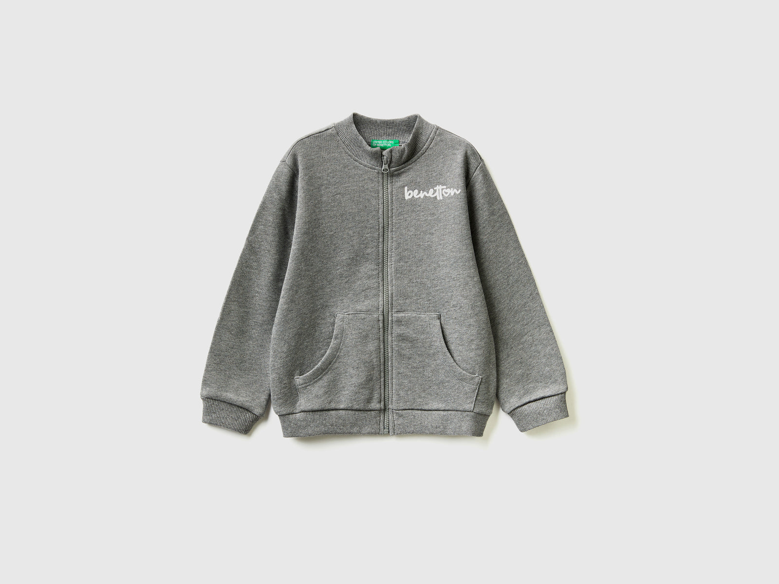 Felpa con zip in cotone bio da bimba grigio scuro | Benetton Outlet