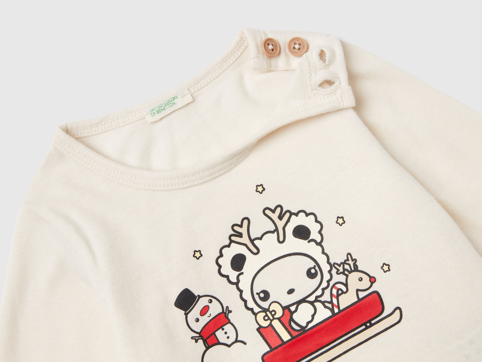 Maglietta con stampa natalizia da neonato bianco panna 2 | Benetton Outlet