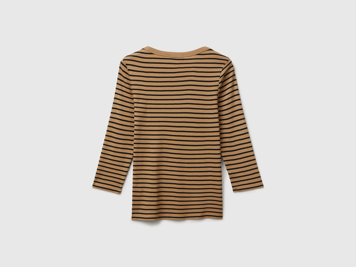 T-shirt manica 3/4 a righe in puro cotone