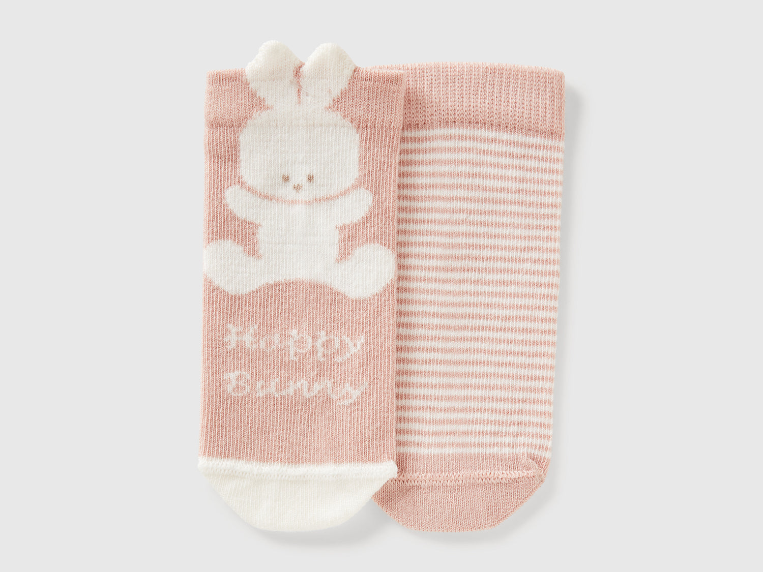 Set calzini con righe e coniglietto da neonato rosa tenue | Benetton Outlet