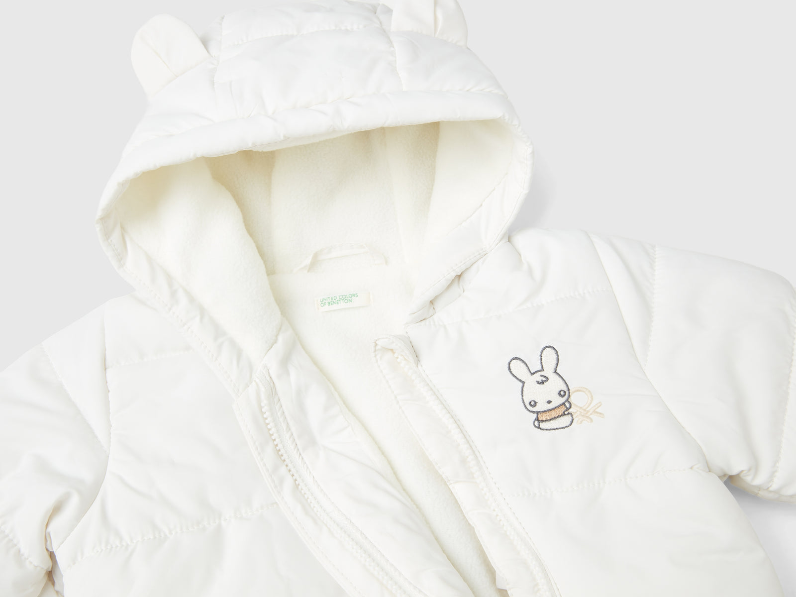 Giubbino imbottito con cappuccio da neonato bianco panna 3 | Benetton Outlet