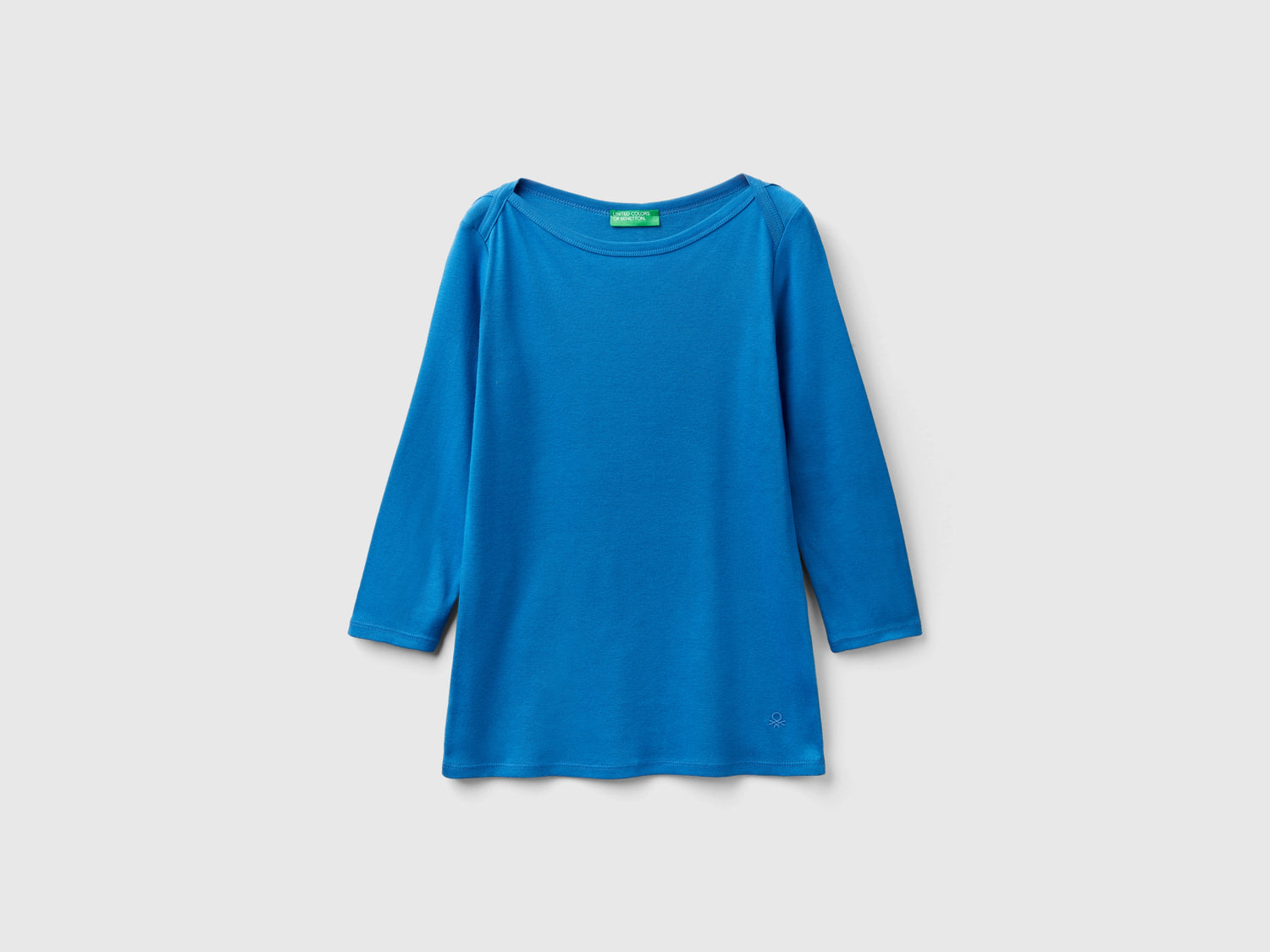 T-shirt con scollo a barchetta 100% cotone da donna blu | Benetton Outlet