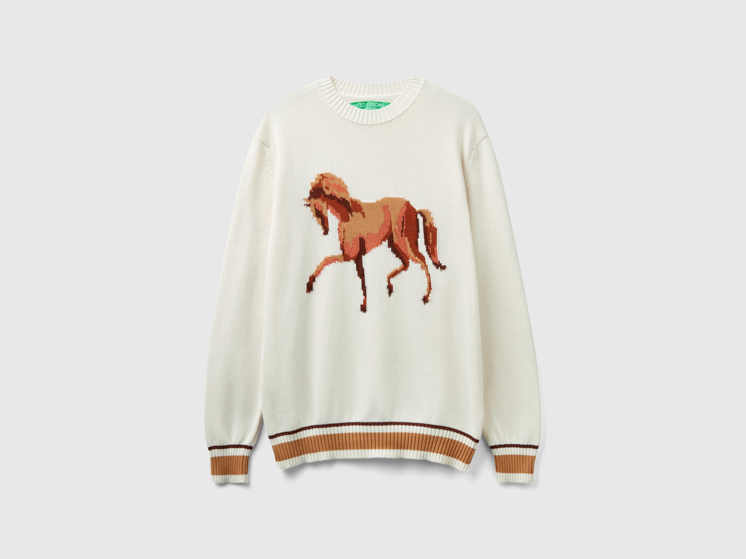 Maglia con intarsio cavallo da uomo bianco panna | Benetton Outlet