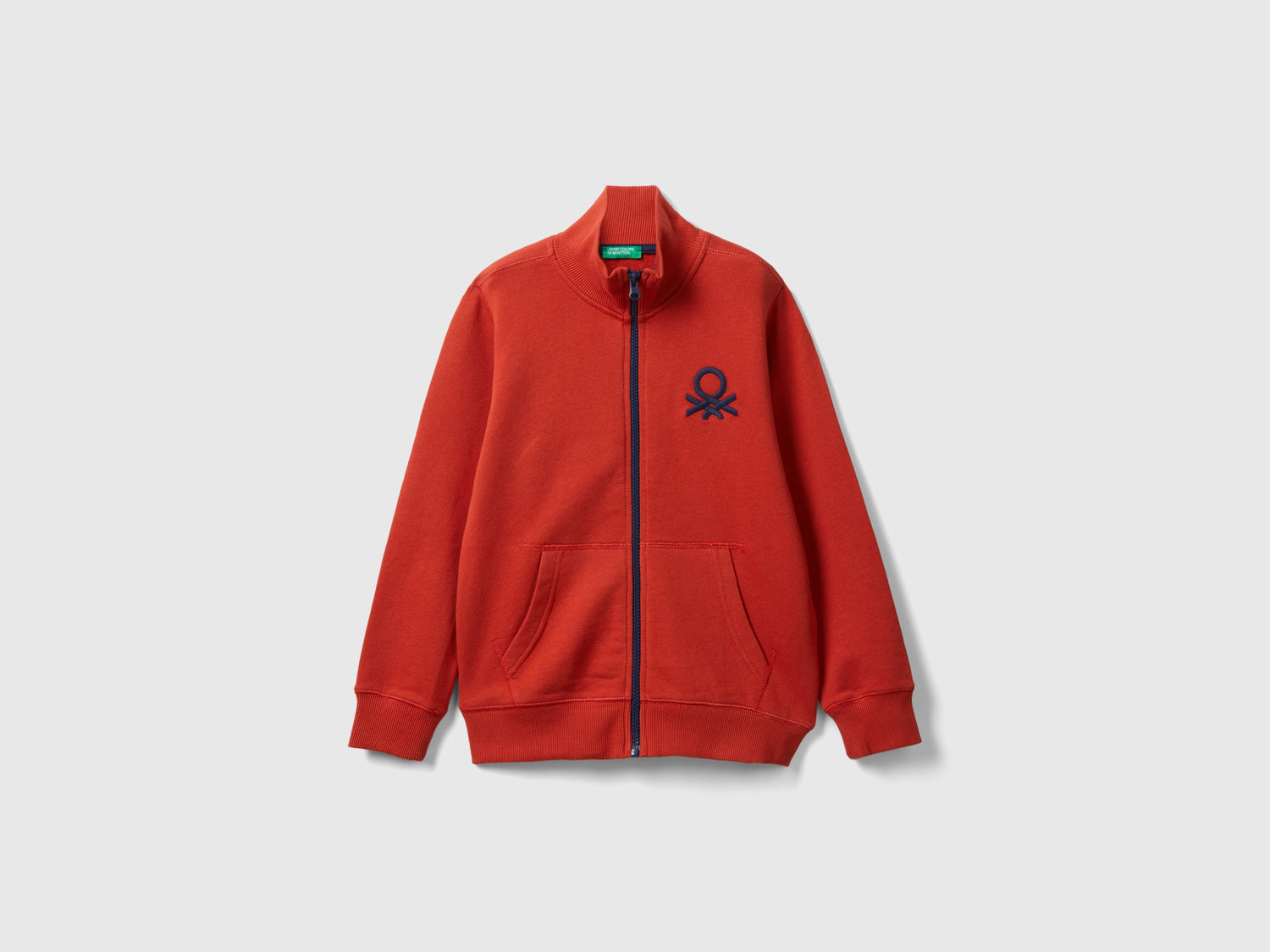 Felpa con zip in puro cotone da bambino rosso mattone | Benetton Outlet