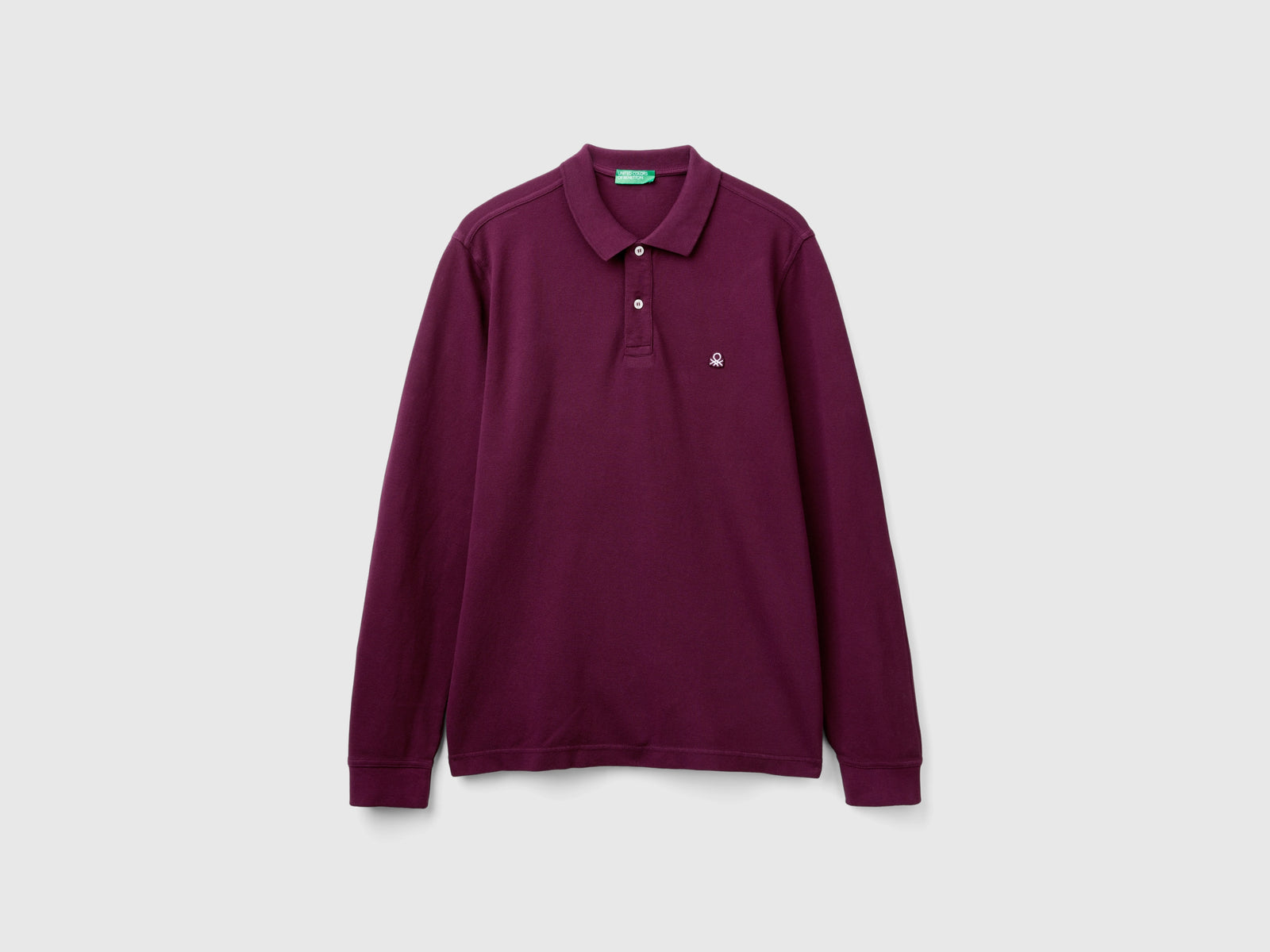 Polo a manica lunga 100% cotone da uomo malva scuro | Benetton Outlet