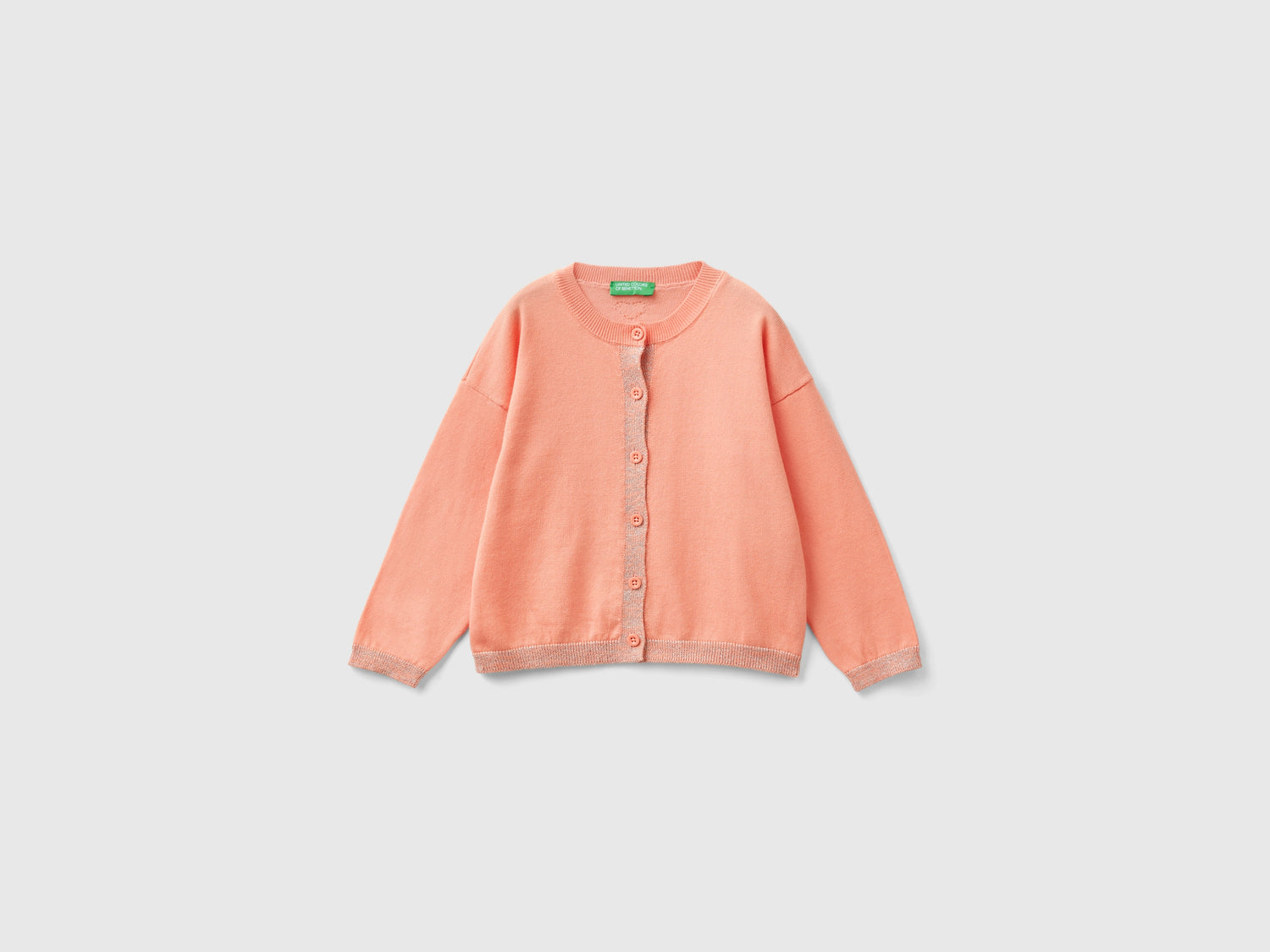 Cardigan con lurex in puro cotone da bimba pesca | Benetton Outlet