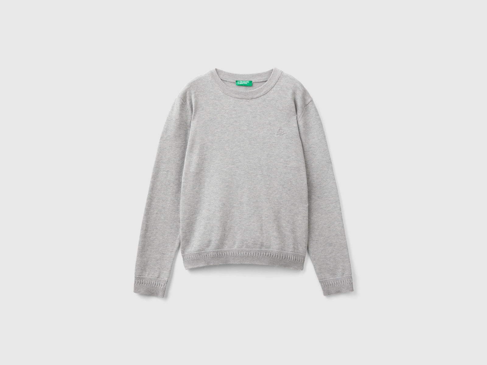 Maglia girocollo 100% cotone da bambino grigio chiaro | Benetton Outlet