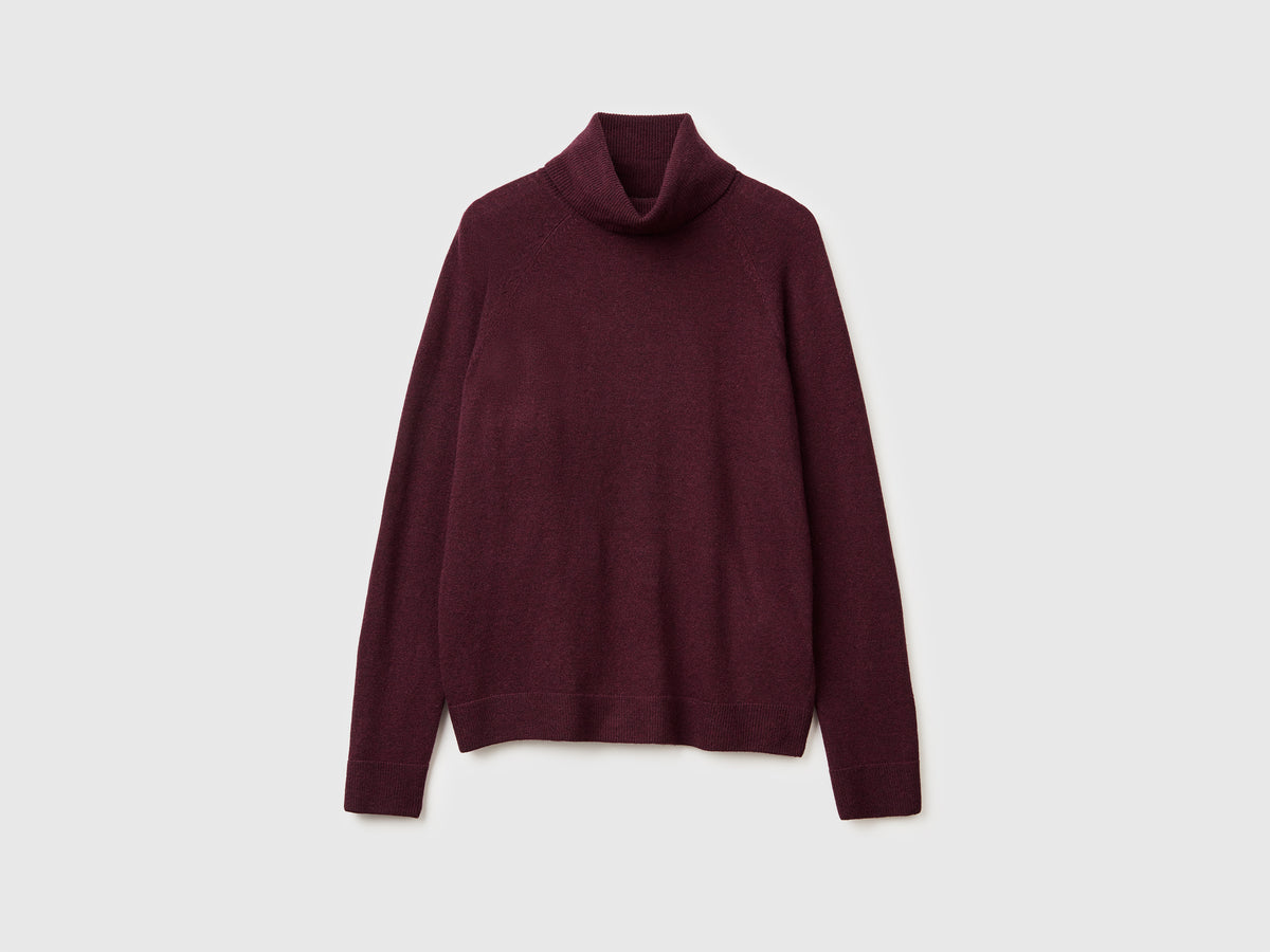 Maglione dolcevita marrone in misto lana e cashmere