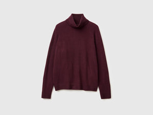 Maglione dolcevita marrone in misto lana e cashmere