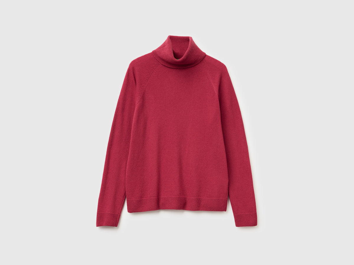 Maglione dolcevita rosso in misto lana e cashmere